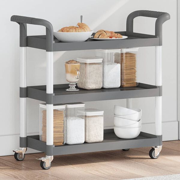 vidaXL 3-Tier Trolley Grey 77x34x72 cm Aluminium