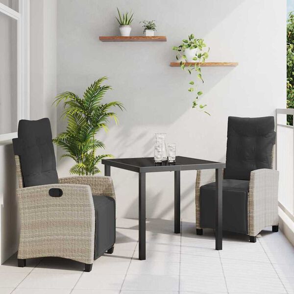 vidaXL Garden Dining Set with Cushion 3 pcs Light Grey Poly Rattan