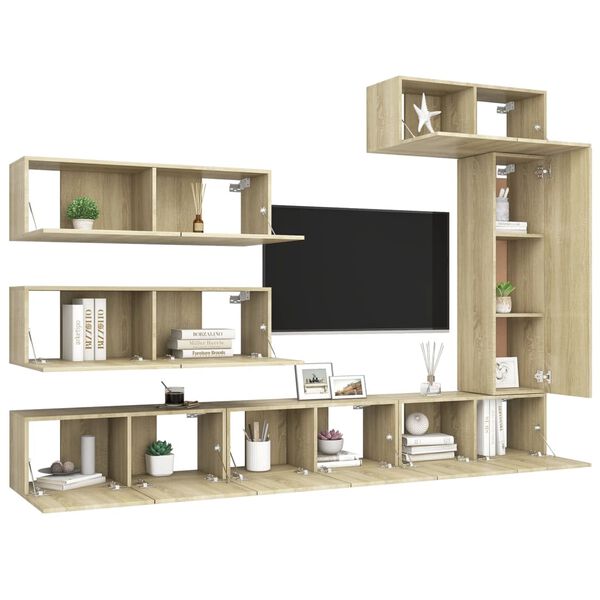 vidaXL 7 Piece TV Cabinet Set Sonoma Oak Engineered Wood