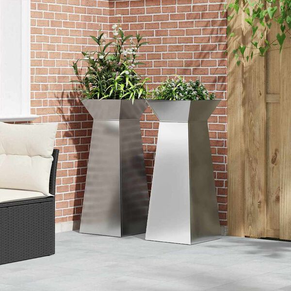 vidaXL Pillar Planter 2 pcs Silver 40 x 40 x 100 cm