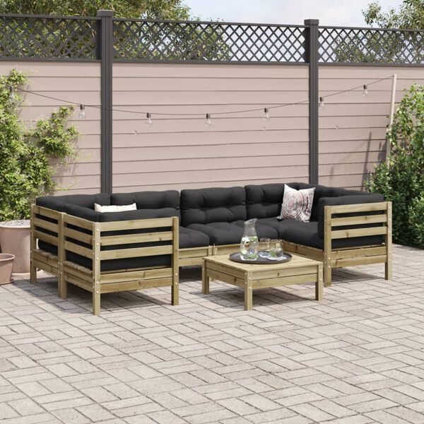 vidaXL 7 Piece Garden Sofa Set with Cushions Impregnated Wood Pine