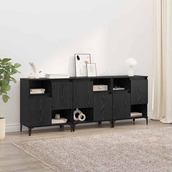 vidaXL Sideboards 3 pcs Black Oak 60 x 35 x 70 cm Engineered Wood