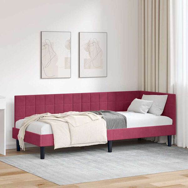 vidaXL Corner Bed Frame with Headboard Wine red 80 x 200 cm Velvet