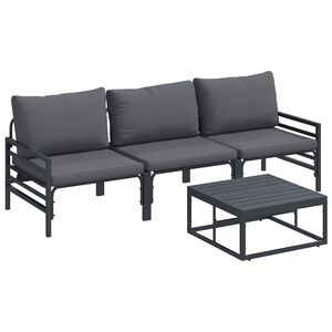 vidaXL Garden Sofa Set with Cushion 4 pcs Black Steel