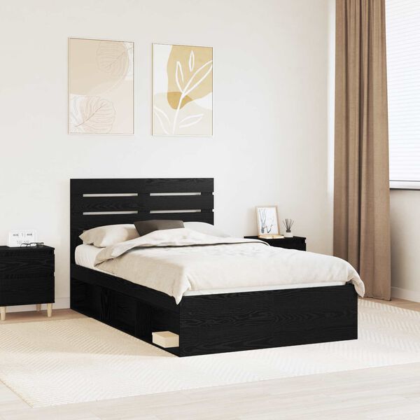 vidaXL Bed Frame with Headboard Black 120 x 190 cm Solid Pine Wood