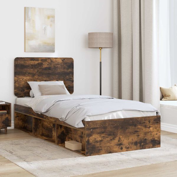 vidaXL Bed Frame Smoked Oak 100 x 200 cm Solid Pine Wood