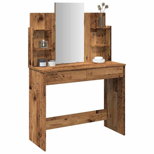 vidaXL Dressing Table with Mirror Old Wood 96x39x142 cm