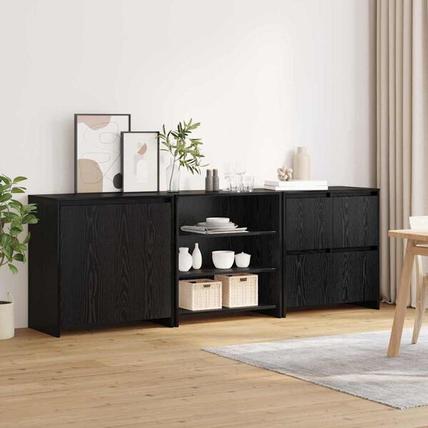 vidaXL Sideboard 3 pcs Black Oak 70 x 41 x 75 cm Engineered Wood