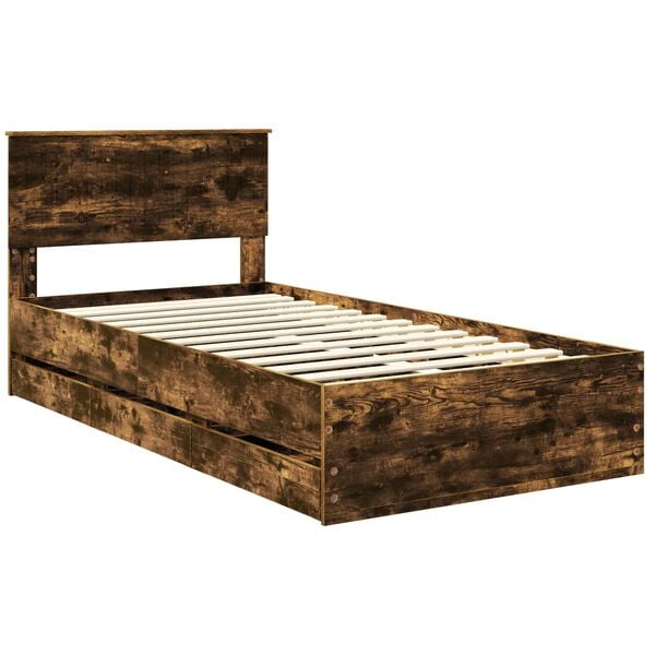 vidaXL Bed Frame with Drawer Smoked Oak 100 x 200 cm Engineer Wood