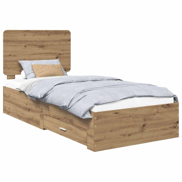 vidaXL Bed Frame with Drawer Artisan Oak 90 x 190 cm Engineered Wood