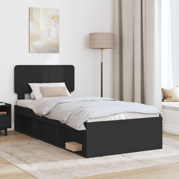 vidaXL Bed Frame with Headboard Black 75 x 190 cm Solid Pine Wood