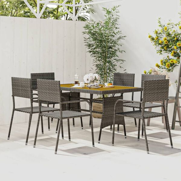 vidaXL 7 Piece Outdoor Dining Set Poly Rattan Grey