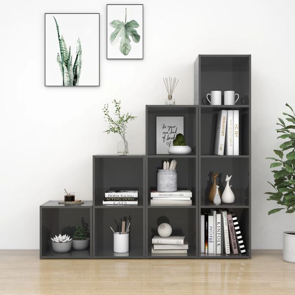 vidaXL 4 Piece TV Cabinet Set High Gloss Grey Engineered Wood