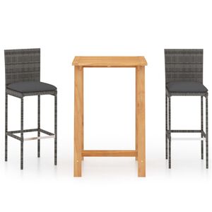 vidaXL 3 Piece Garden Bar Set with Cushions Poly Rattan Grey