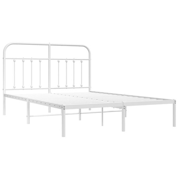 vidaXL Metal Bed Frame without Mattress with Headboard White 140x190cm