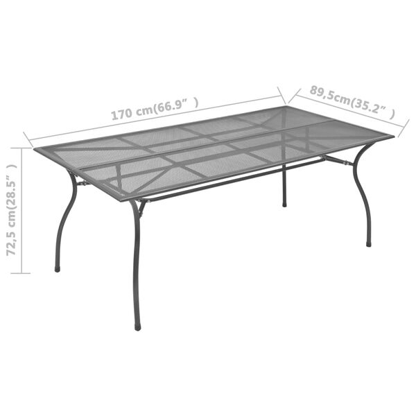 vidaXL Garden Table Anthracite 170x89.5x72.5 cm Steel Mesh