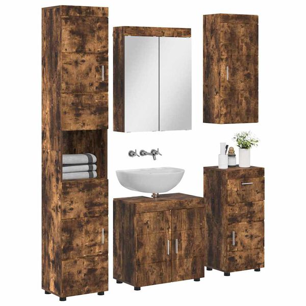 vidaXL Bathroom Furniture Set TULUM Smoked Oak Engineered Wood
