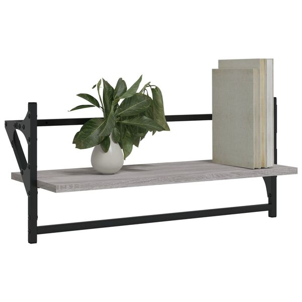 vidaXL Wall Shelves with Bars 2 pcs Grey Sonoma 65x25x30 cm