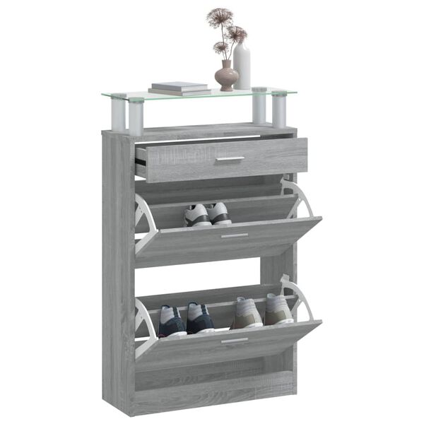 vidaXL Shoe Cabinet Grey Sonoma 63x24x104 cm Engineered Wood