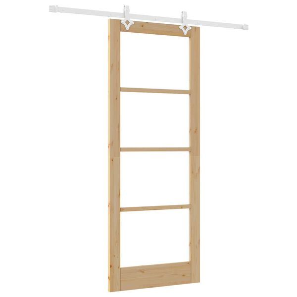 vidaXL Sliding Door Natural 83 x 211 cm Solid Pine Wood and Glass