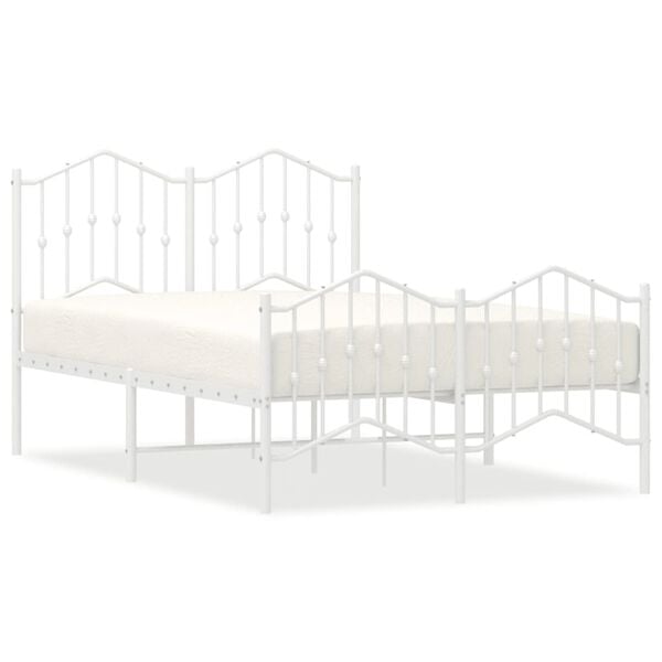 vidaXL Metal Bed Frame without Mattress with Footboard&nbsp;White 120x200cm