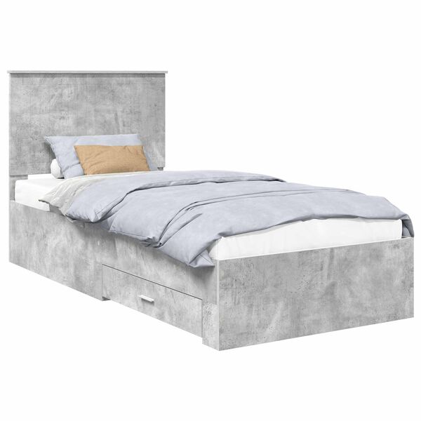 vidaXL Bed Frame with Drawer Concrete Grey 90 x 190 cm Engineered Wood
