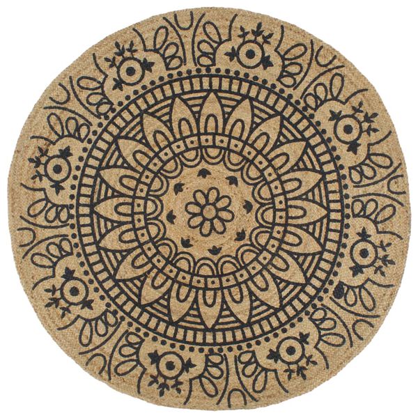 vidaXL Handmade Rug Jute with Dark Blue Print 90 cm