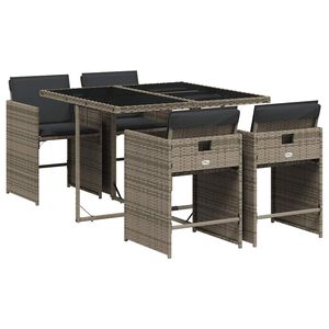 vidaXL Garden Dining Set | Grey | PE rattan, powder-coated steel, tempered glass