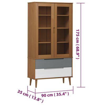 vidaXL Vitrine Cabinet MOLDE Brown 90x35x175 cm Solid Wood Pine
