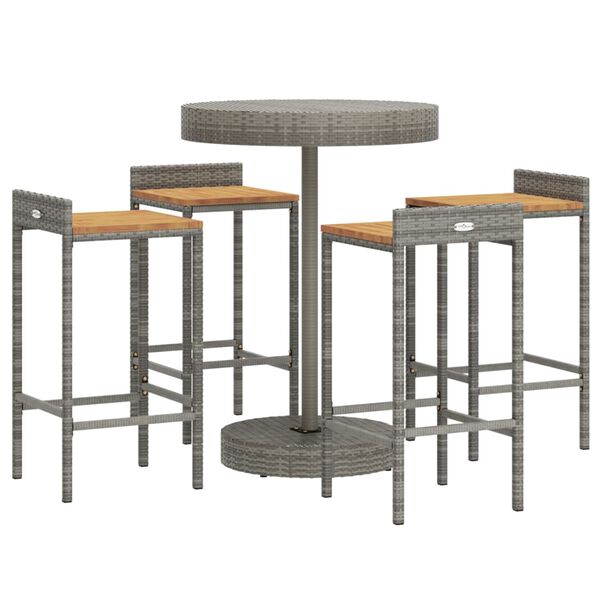 vidaXL 5 Piece Garden Bar Set Grey Poly Rattan&Solid Wood Acacia