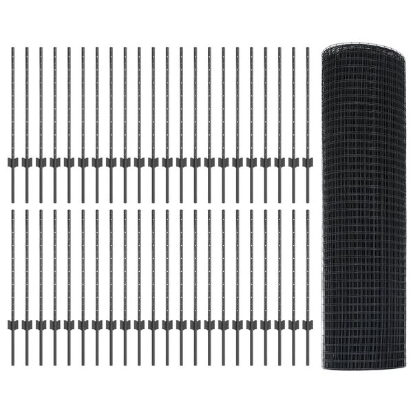 vidaXL Fence with Post Grey 0.8 x 100 m Steel and PVC