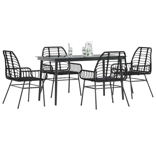 vidaXL 5 Piece Garden Dining Set Black Poly Rattan Glass