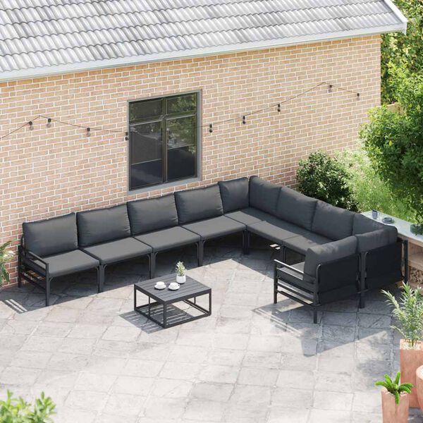 vidaXL Garden Sofa Set with Cushion 10 pcs Black Steel