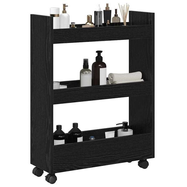 vidaXL Narrow Storage Trolley Black Oak 60 x 22 x 80 cm