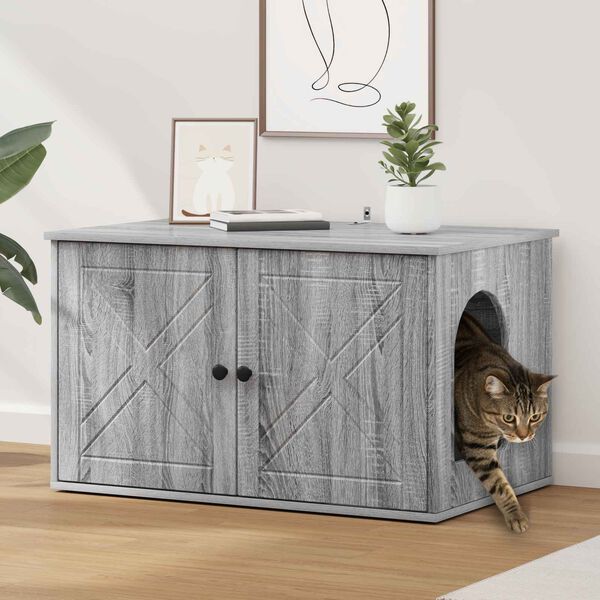 vidaXL Cat House Grey Sonoma 85 x 55 x 50 cm Engineered Wood
