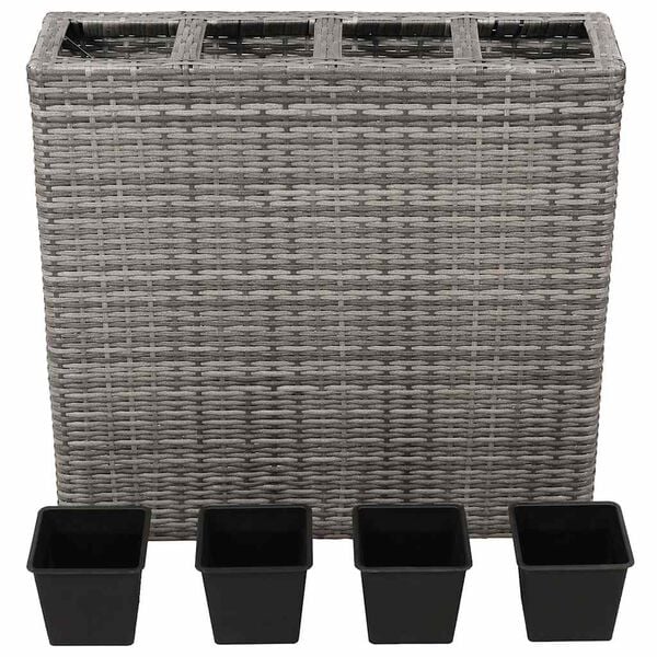 vidaXL Garden Raised Bed with 4 Pots Poly Rattan Grey