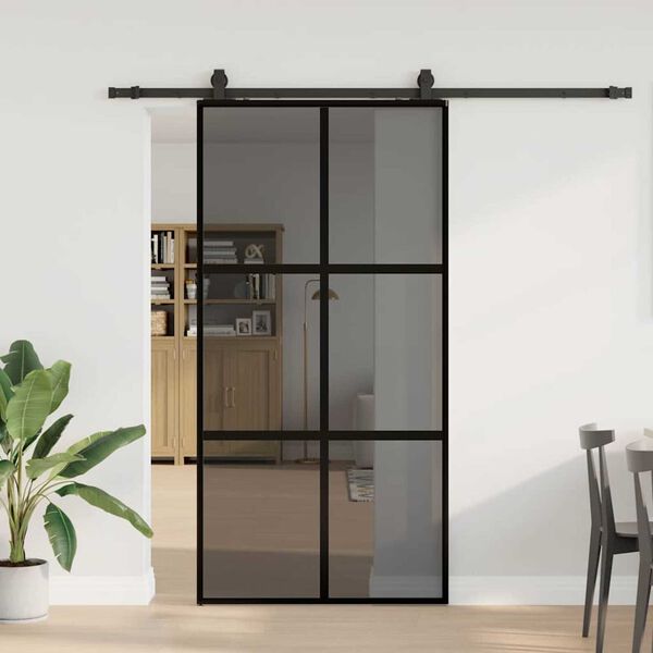 vidaXL Sliding Door with Hardware Set Black 102.5x205 cm Tempered Glass