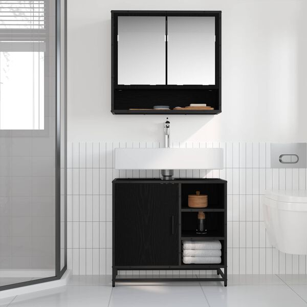 vidaXL Bathroom Furniture Set 2 pcs Black Oak Engineered Wood