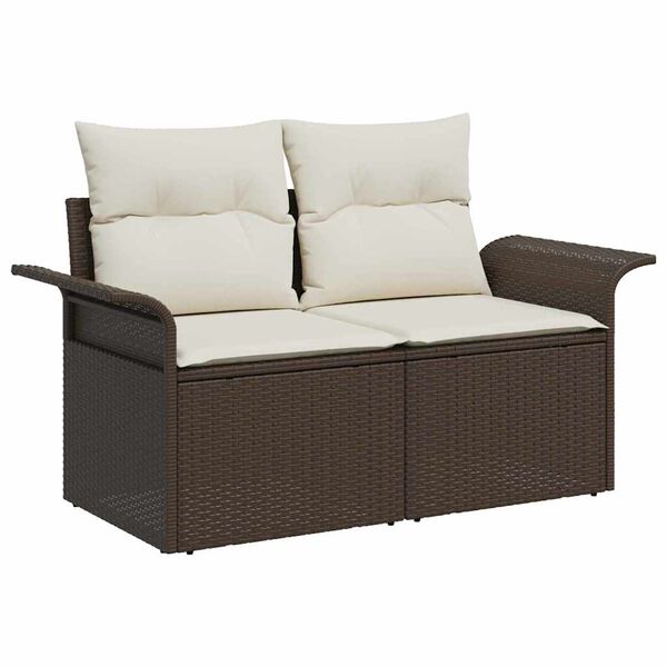 vidaXL Garden Sofa with Cushion Brown 141 x 62 x 69cm Poly Rattan