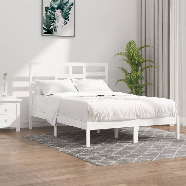 vidaXL Bed Frame without Mattress White Solid Wood 140x200 cm