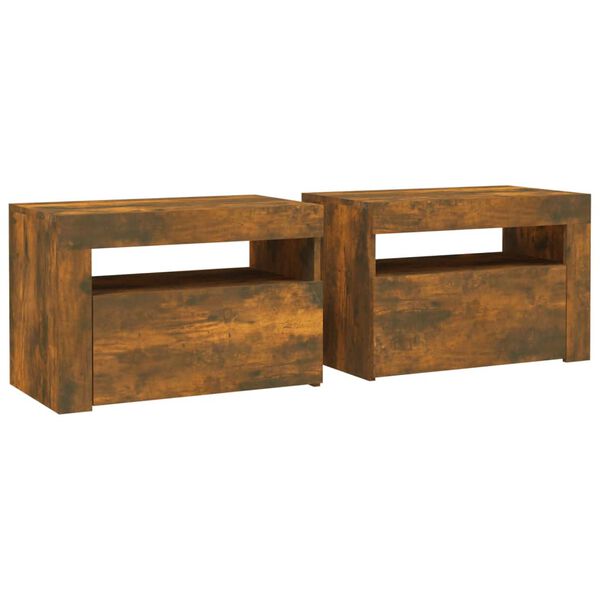 vidaXL Bedside Cabinets 2 pcs with LEDs Smoked Oak 60x35x40 cm