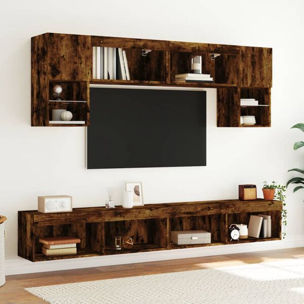 vidaXL TV Cabinets with LED Lights 2 pcs Smoked Oak 100x30x30 cm