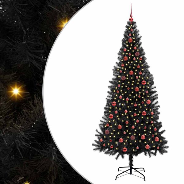 vidaXL Christmas Tree with 300 LEDs with Stand Black 210 cm PVC