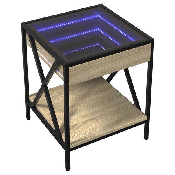 vidaXL Bedside Table with Infinity LED Sonoma Oak 40x40x49 cm