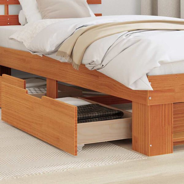 vidaXL Bed Frame with Headboard Wax Brown 90 x 190 cm Solid Pine Wood