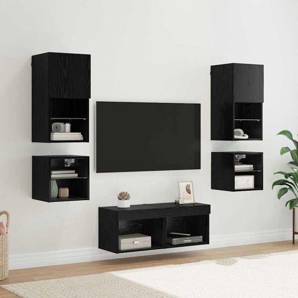 vidaXL TV Wall Units 8 pcs Black Oak Engineered Wood
