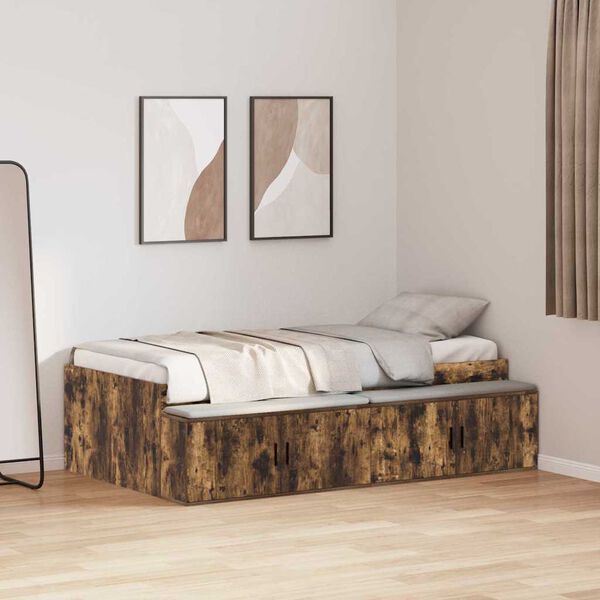 vidaXL Bed Frame with Drawer Smoked Oak 90 x 200 cm Engineered Wood