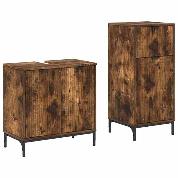 vidaXL Bathroom Furniture Set 2 pcs Smoked oak Engineered wood