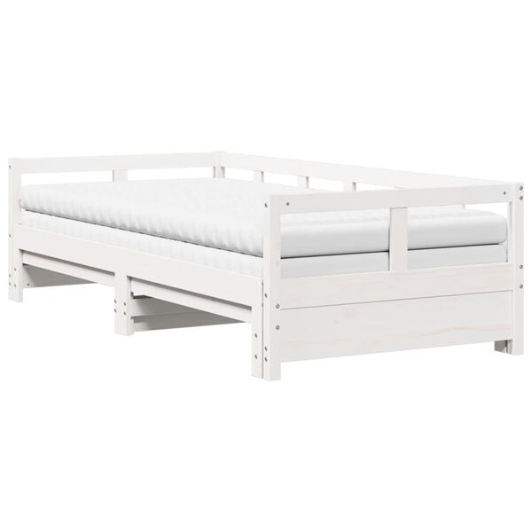 vidaXL Daybed with Trundle and Mattresses White 80x200 cm Solid Wood Pine