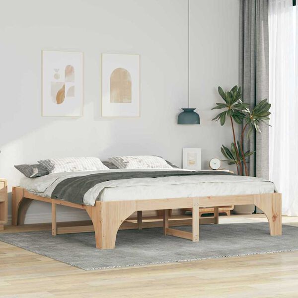 vidaXL Floor Bed Frame with Storage Brown 200 x 200 cm Solid pine wood
